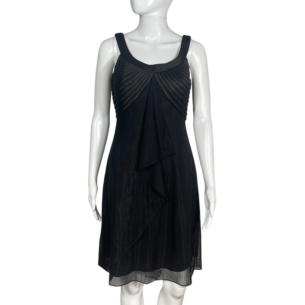 Alex Evenings Black Cocktail Dress Petite Pleated Bodice Chiffon Cascade Ruffle